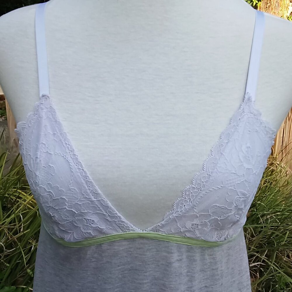 Nicole Miller Womens Sleep Time Lace Tank Bed Time Gray Camisole Nighty Set 💚